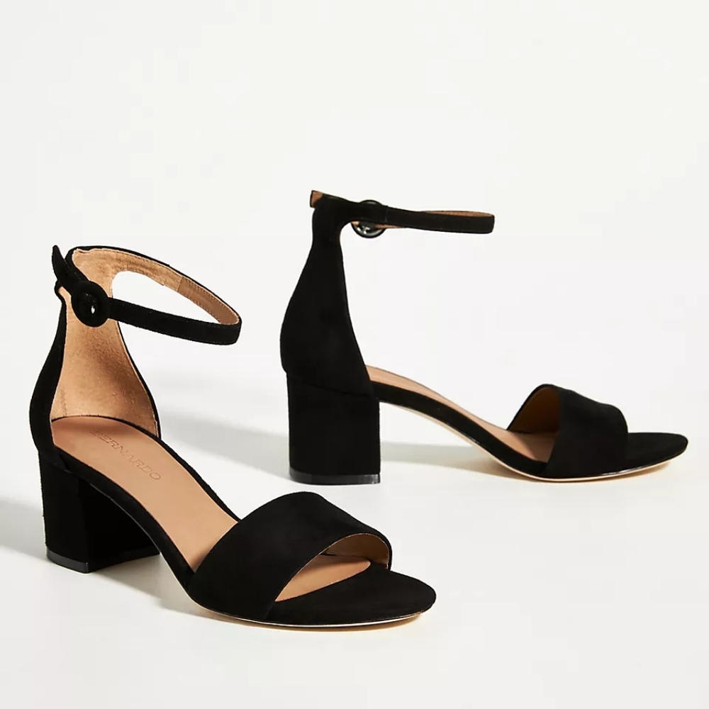 Elegant Black Block Heel Ankle Strap Sandal